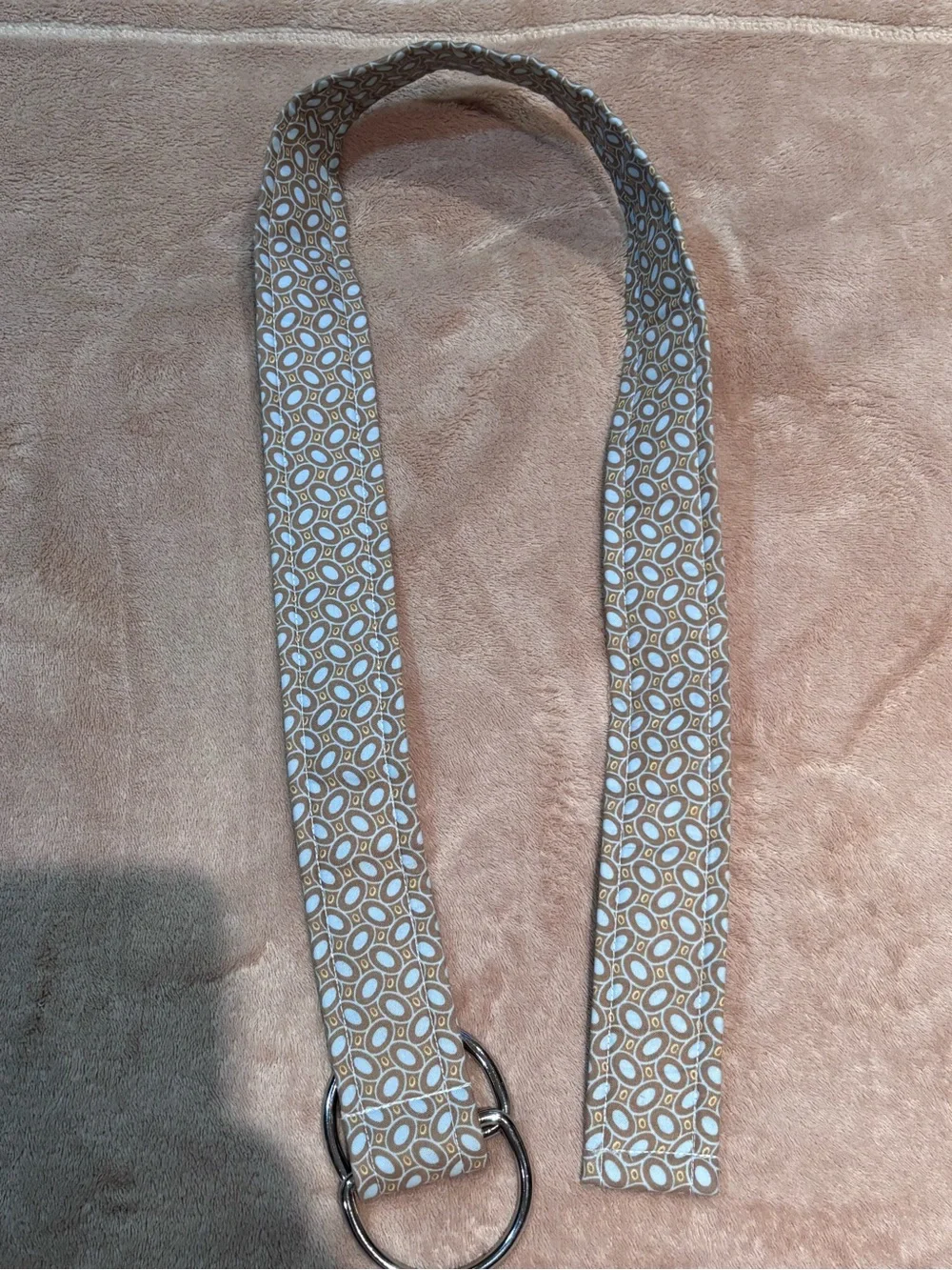 PreppyPotato Patterned Fabric Belt D-Ring Tan Blue 40.5” Preppy Style